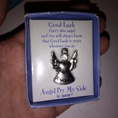 Vintage Ganz Angel By My Side Good Luck Silver Tone & Crystal Pocket Charm