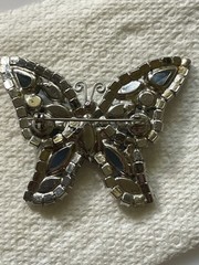 Vintage 1960s Blue Aurora Borealis Rhinestone Butterfly Brooch Pin Statement