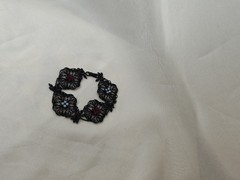 Black Enamel Ornate Victorian Inspired Bracelet With Blue And Crimson Stones