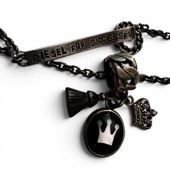 Diesel For Successful Living 925 Marked Charm Necklace Crown Pendant Y2K Mens