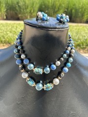 Vintage Japan Beaded Necklace and Clip On Earrings Set -8 inch-16inch