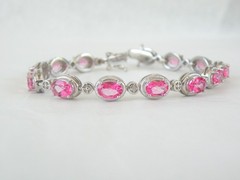 Sterling Silver 925 Natural Pink Topaz Diamond Tennis Bracelet 7.5″