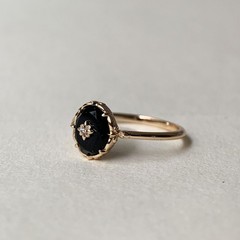 Vintage Black Onyx Engagement Ring Women Gold Art Deco Oval Cut Solitaire Weddin