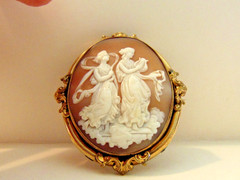 antique shell cameo brouch-2 Women standing. 2-1/2″ by 2-3/4′