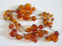 Vintage Latvian Natural Semu-Polished Amber Wire Necklace 49g
