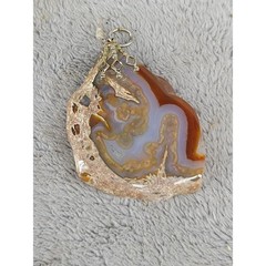 Vintage Natural Banded Agate Slice Pendant Brown Blue Lace Stone Boho Jewelry