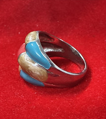 Vintage Unisex Adult Silver-Tone Taupe Red Blue Ring Size 8 (FC118-1 Q6246