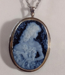 Cameo Sterling Silver 925 Italy Azure Agate Pendant Brooch 1121 NA Rare Hair