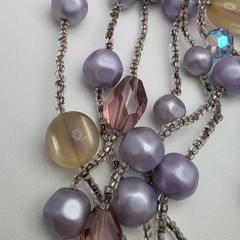 Vintage Lavender Faux Pearl Crystal Lucite 10 Strand Waterfall Necklace 21 In