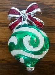 DANECRAFT Christmas Ornament Pin Silver Tone Red & Green Enamel Sparkles