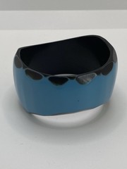 Vintage Black And Blue Carved Asymmetrical Geometric Statement Bangle Bracelet