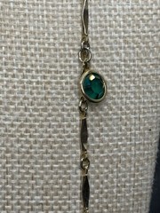 Vintage Bezel Set Green Crystal Station Necklace Bar Link Chain 23”