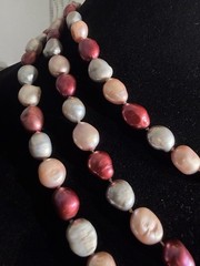 Baroque Freshwater Pearl Necklace Dyed Pink Burgundy Gray Knotted 48” Long
