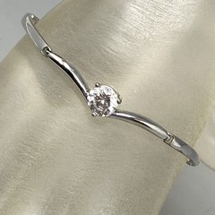 Designer Solitaire Cubic Zirconia Bracelet Silver Tone Bar Link Chain Shiny 7″