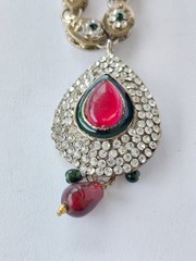 Vintage Necklace Indian Kundan Bridal Choker Adjustable Gold Tone Red Multicolor
