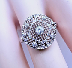 Antique Platinum Art Deco Diamond Cocktail Ring 37 Natural Diamonds Pavé Size 8