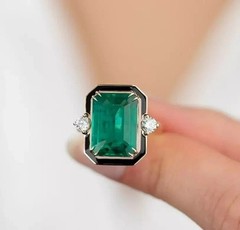 4.05Ct Art Deco Style Lab Created Diamond Emerald Wedding 14K White Gold FN Ring