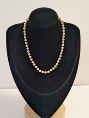 Faux Pearl Vintage Hand Knotted Necklace. Champagne. Barrel Closure 15″.