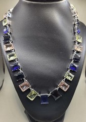 Art Deco Style Choker Necklace 20″ Faceted Chunky Multi Glass Statement 0330