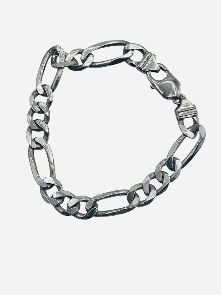 Vintage 925 Sterling Silver Signed Unisex Chain Link 8.25” Figaro Bracelet Italy