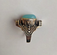 Ancient Vintage Victorian Sterling Silver Ring Natural Aquamarine Stone Size 6.5