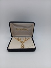 Roman Women’s Cubic Zirconia Gold Tone Necklace Earring Set