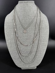 Vintage Silver Tone Layered Chain Statement Necklace Multi Strand MCM Retro