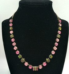 Vintage Mariana Swarovski Crystal Necklace Pink Green Silver Tone Israel