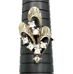 Uncas Sterling Silver Cocktail Ring Mid Century CZ Size 8 Asymmetrical Burst