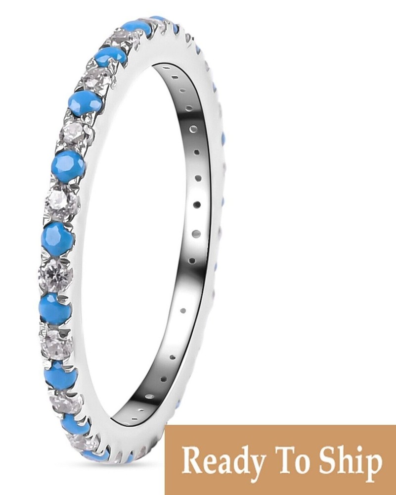 Sleeping beauty gemstone Full Turquoise and Moissanite Engagement Band Jewellery