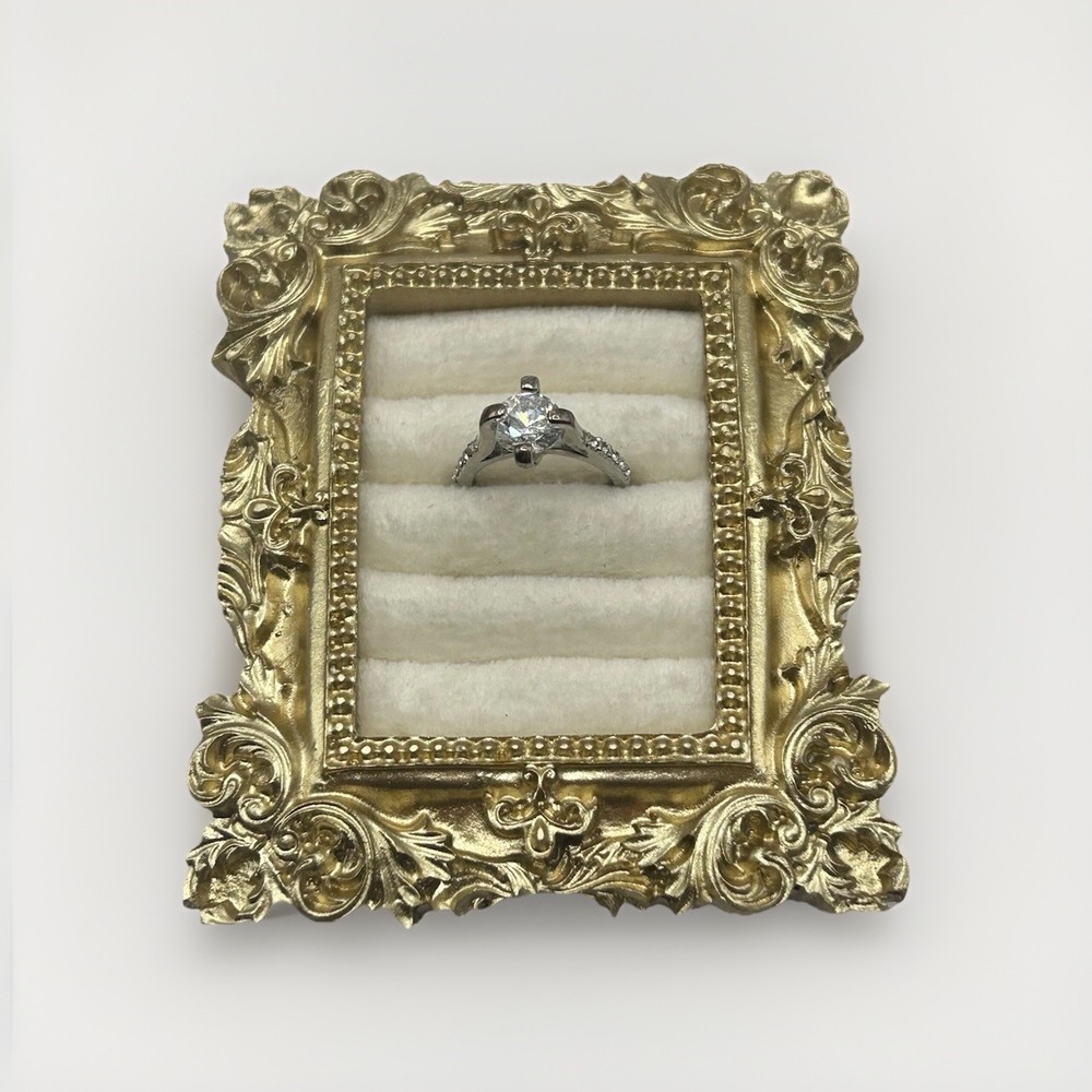 Vintage Silver Tone Solitaire CZ Ring Size 6 Raised Prong Setting Costume
