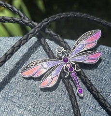 Vintage Purple Enamel Dragonfly Bolo Tie Adjustable FREE SHIPPING