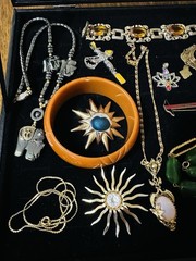 VTG Lot Of 23 Old Costume Jewelry Pieces Bakelite Antique Wearable Stones Rings