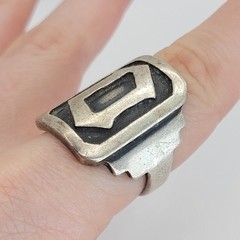 Vintage Large Monogram Letter O D 925 Sterling Silver Signet Ring Size 7.75