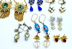 Lot 8 Pairs of Earrings Rhinestones Glass & Acrylic Vintage E-904