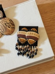 Mixed Lot 3 Pairs Multicolor Women’s Fashion Dangle Earrings Wood Bead Metal