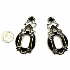 EDGAR BEREBI Earrings Silver Black Enamel Drop Dangle Post Stud