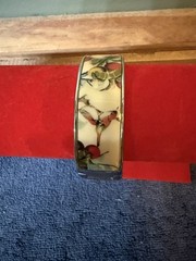 Vintage 1980’s Enamel Hinged Cuff Bracelet Floral And Birds