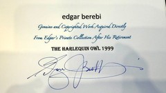 I am Edgar Berebi MY Harlequin owl PIN never worn Vintage signed Certificate .