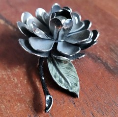 Coro Vintage Enamel Brooch Gothic Floral Pin Black & Silver Gray 1950s Botanical