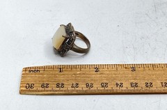 Vintage Sterling Silver 925 Mother of Pearl Marcasite Art Deco Ring Size 5.5