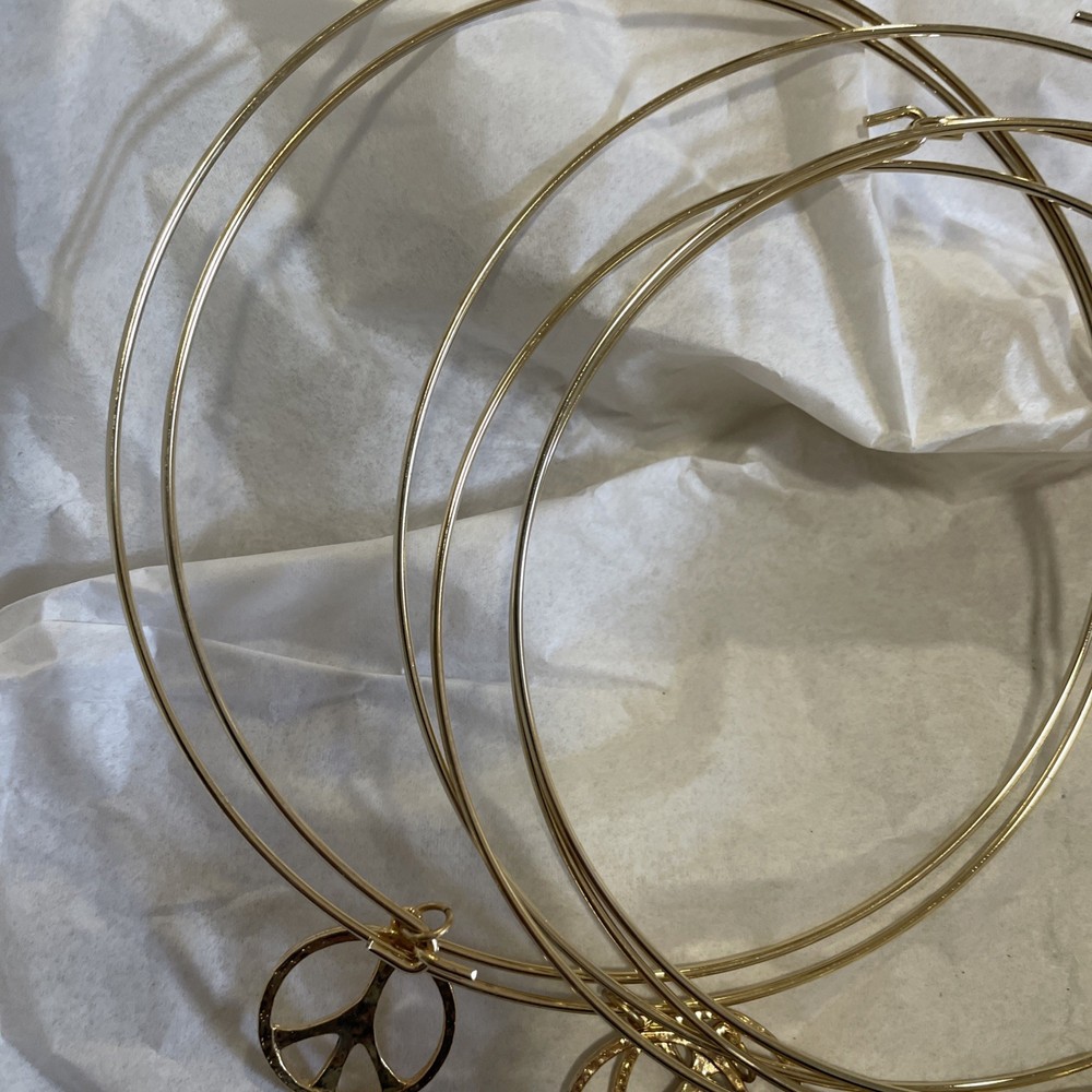 6 Vintage Gold Plated Neck Wires With Peace Sign Charm