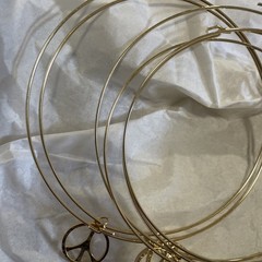 6 Vintage Gold Plated Neck Wires With Peace Sign Charm