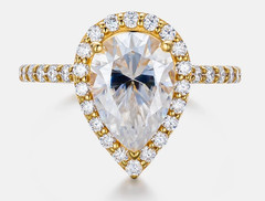 Pear & Round Cut 3.00TCW White Moissanite Women’s Halo Ring In 10K Yellow GoldFN