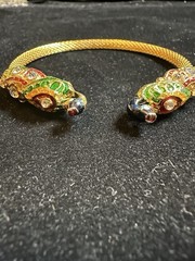 Vintage Gold Tone Meenakari Style Peacock Mesh Cuff Very Light Weight