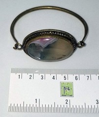 Vintage Natural Scenic Moss Agate Bracelet Brass Filigree Cuff Antique Style