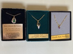 Set of 3 Vintage Ronte of Beverly Hills Necklaces -Opal, Emerald & Ruby Orig Box