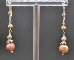 Vintage GOLDEN BROWN PEARL & Sterling Silver Earrings BOHO Ethnic GYPSY Pagan