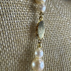 Vintage 30” Faux pearl glass individually knotted Necklace signed Japan