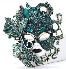 Brooch Vintage Enamel Mask Brooch – Zinc Alloy. W Loop to hang as Necklace